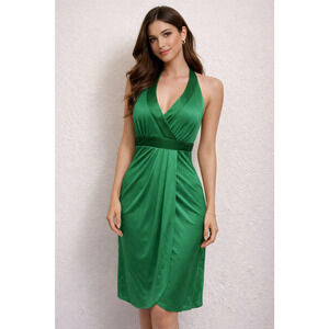 Arden B VTG Y2K Silk Green Halter Knee Length Dress Sz M Prom Feminine Coquette